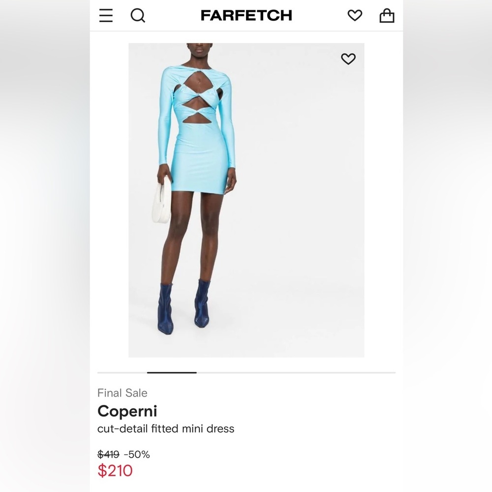 NWT Coperni cutout mini dress jersey turquoise blue body con long sleeve - Picture 10 of 11